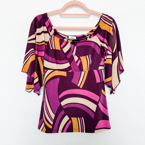 Y2K Improv Top Babydoll Geometric Print Purple Size M Retro Mod Boho Indie - Picture 1 of 6
